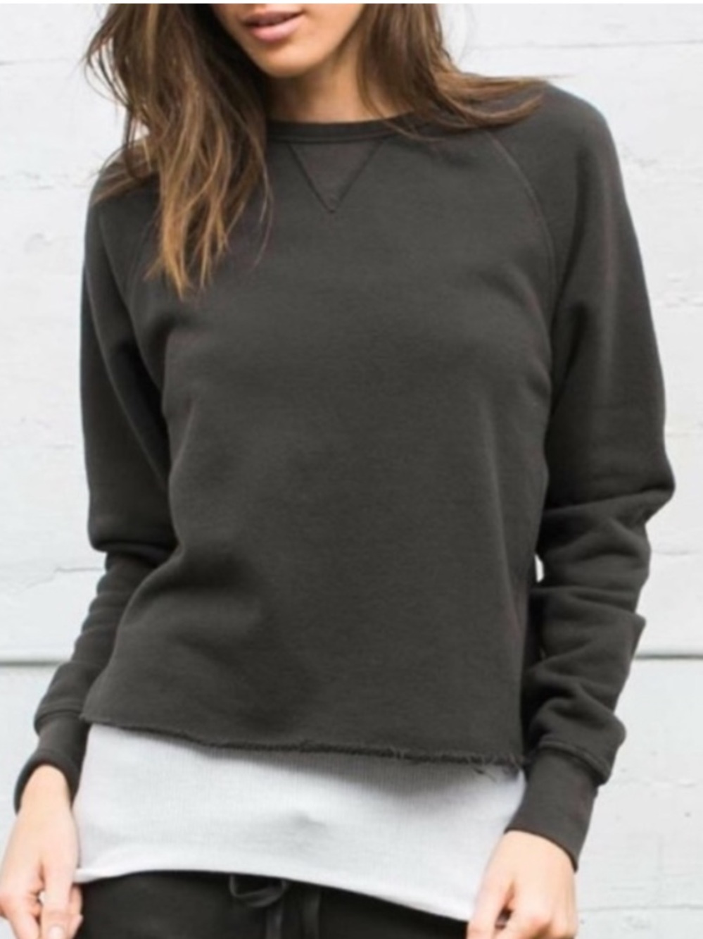 ♡ Joah Brown Grunge Cutoff Washed Black French Terry Pullover